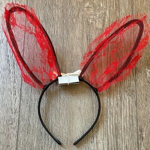 Vintage Y2K Hot Topic Black & Red Lace Satin Bunny Ear Headband Halloween Goth